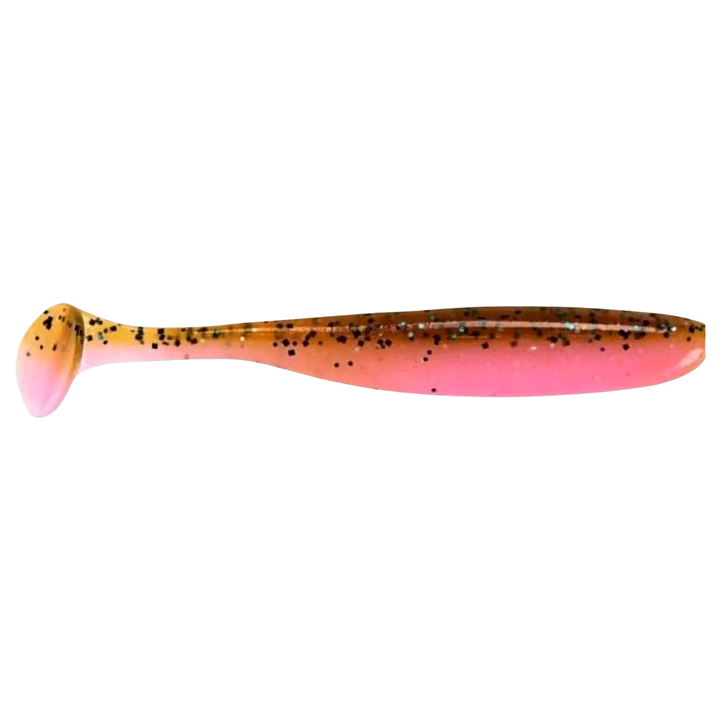 Keitech Easy Shiner Jigi 4" Motoroil/Pink sivulta, pää oikealla