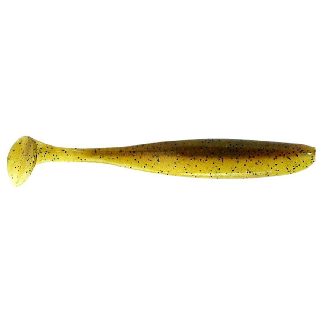 Keitech Easy Shiner Jigi 4" Pumpkin/Yellow sivulta, pää oikealla