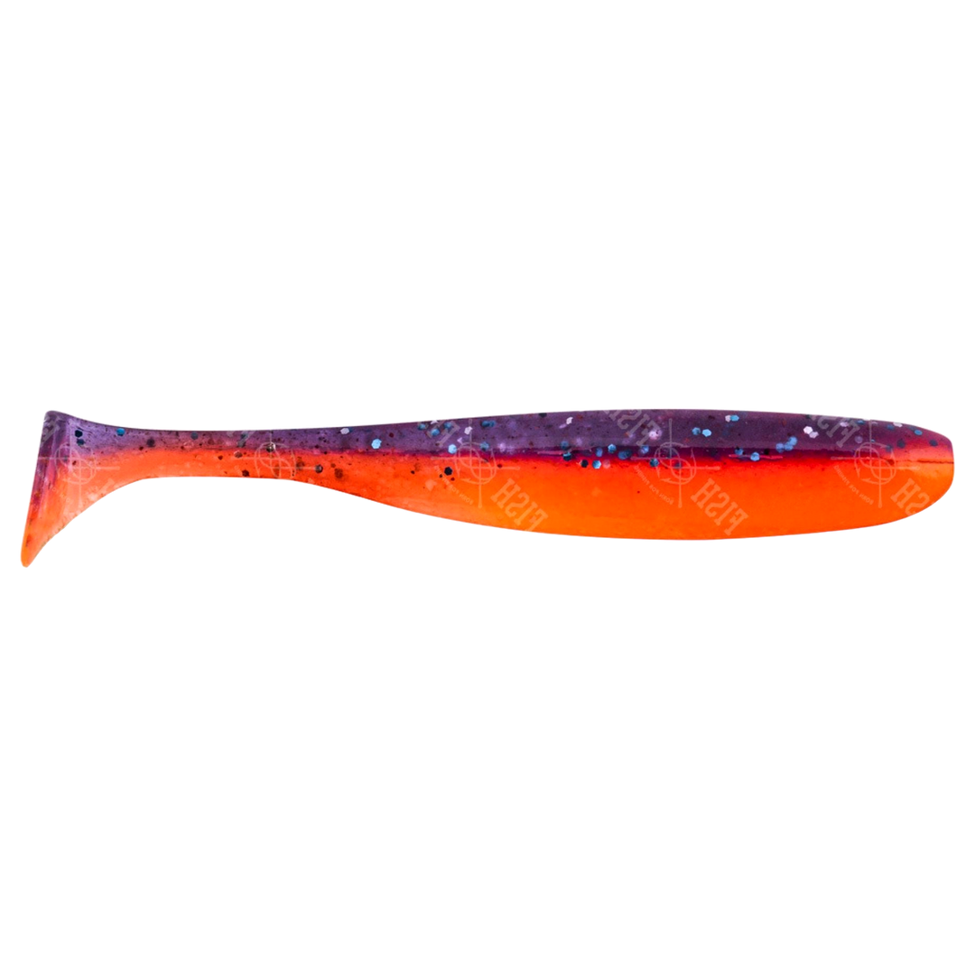 Keitech Easy Shiner Jigi 4" Violet Fire sivulta, pää oikealla