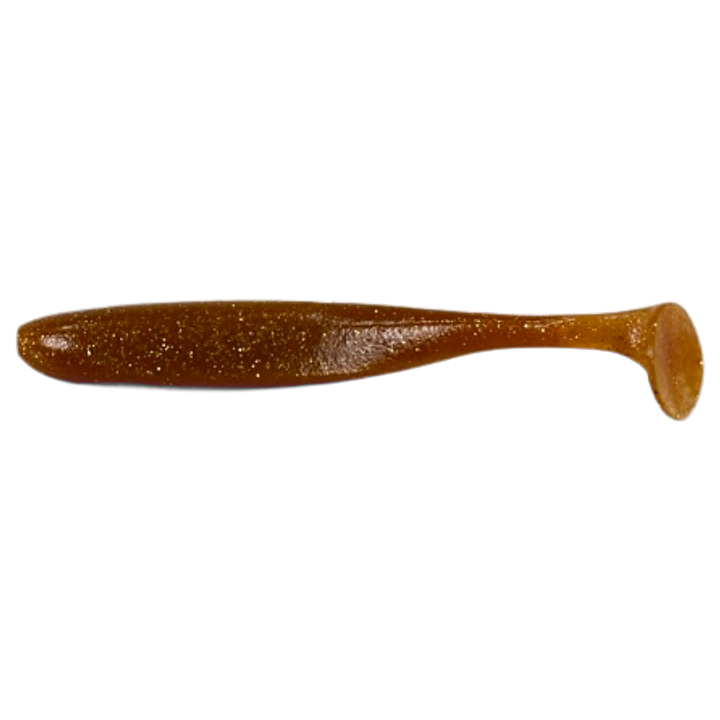 Keitech Easy Shiner Jigi 5" Amber Gold FLK sivulta, pää vasemmalla