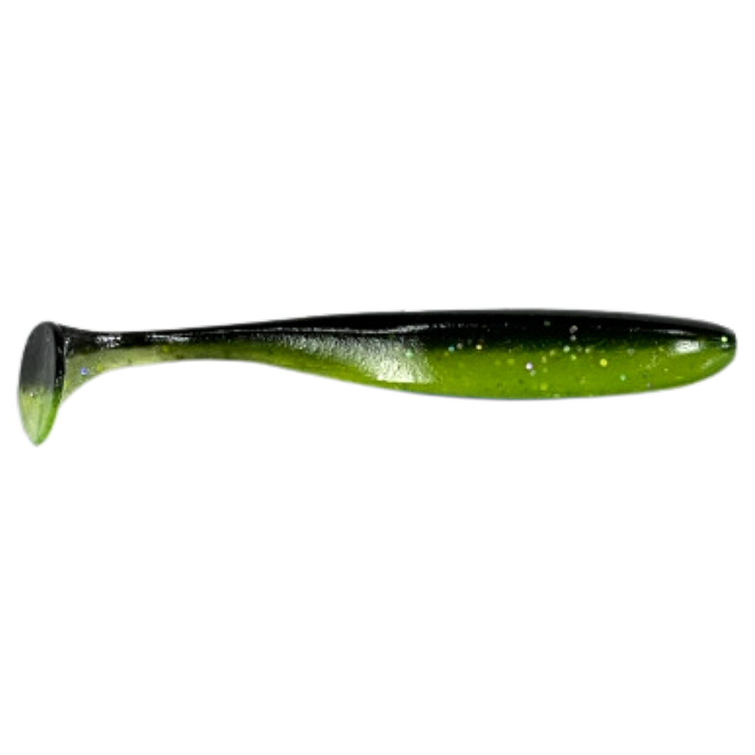 Keitech Easy Shiner Jigi 5" Black X Chart UV sivulta, pää oikealla