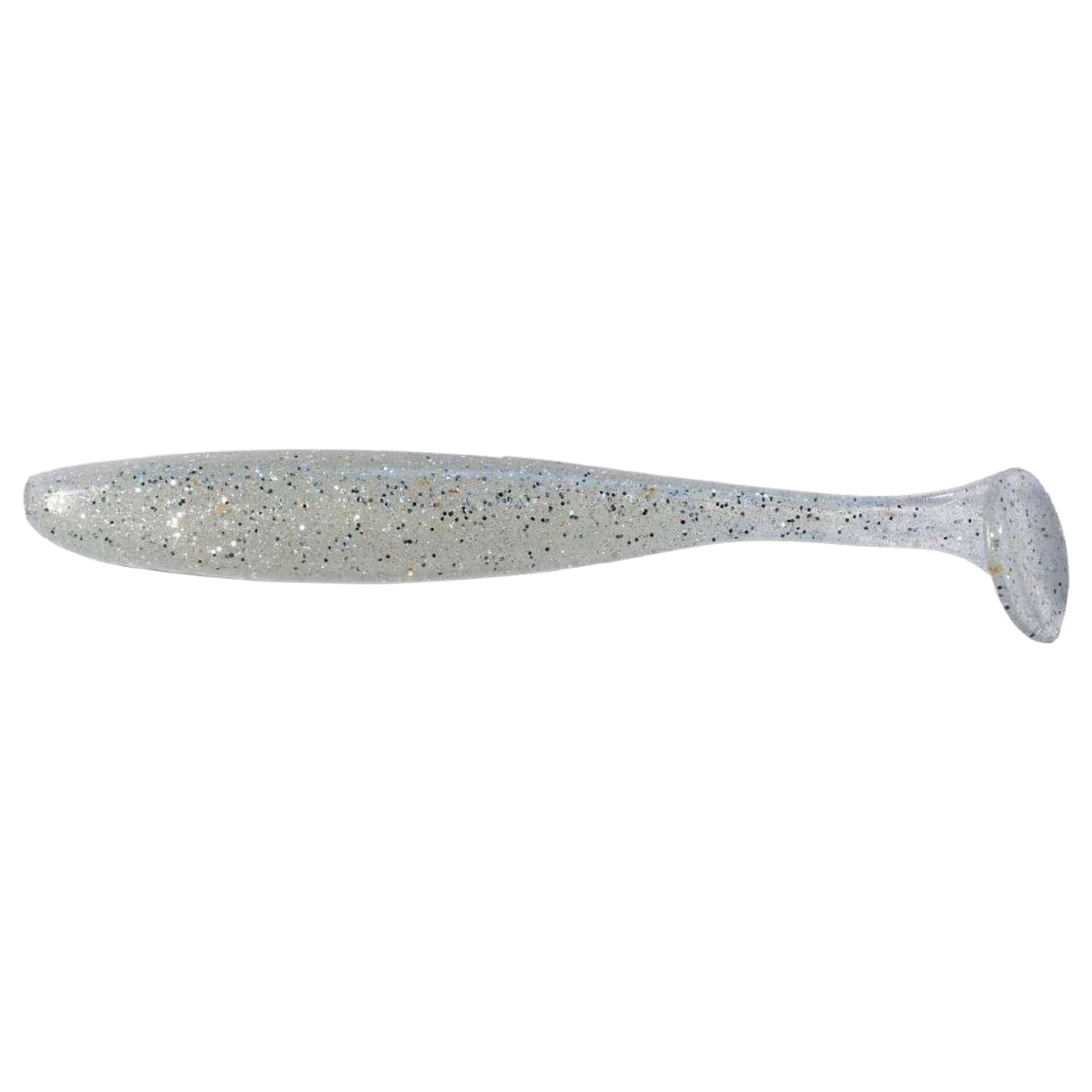 Keitech Easy Shiner Jigi 5" Clear Silver Glow sivulta, pää vasemmalla