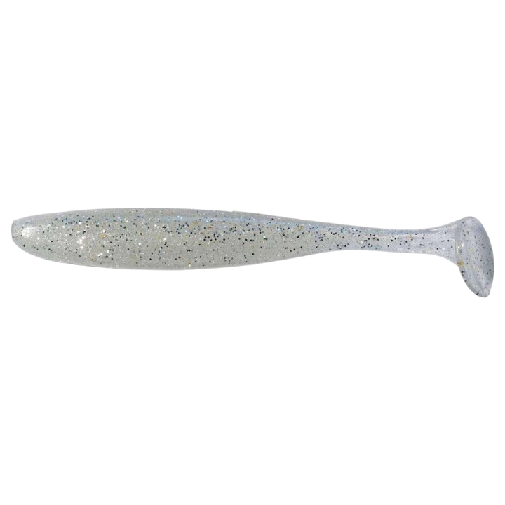 Keitech Easy Shiner Jigi 5" Clear Silver Glow sivulta, pää vasemmalla