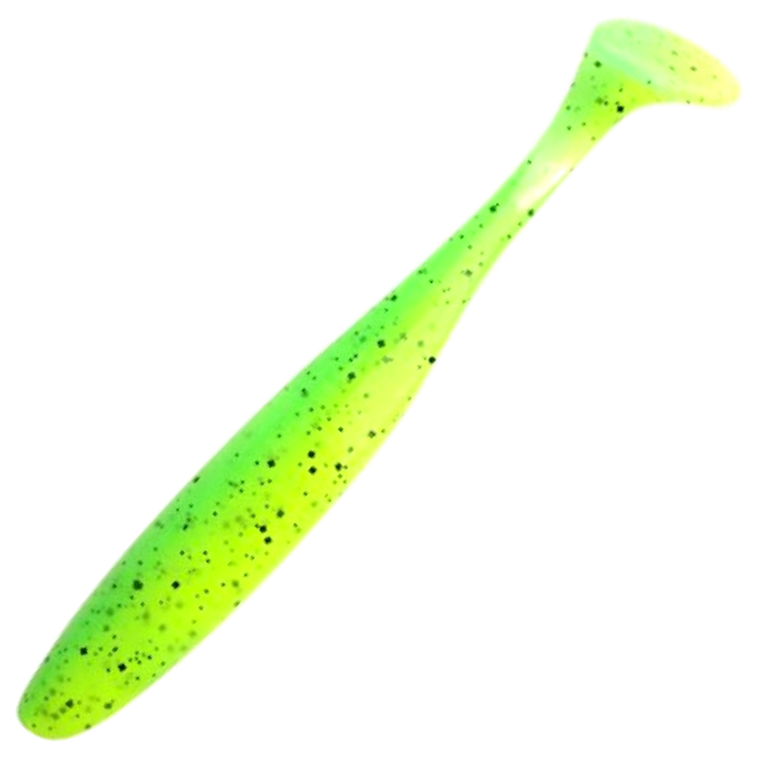 Keitech Easy Shiner Jigi 5", väri Lime Chartreuse PP: vihreä selkä, kellanvihreä vatsa ja mustat pilkut