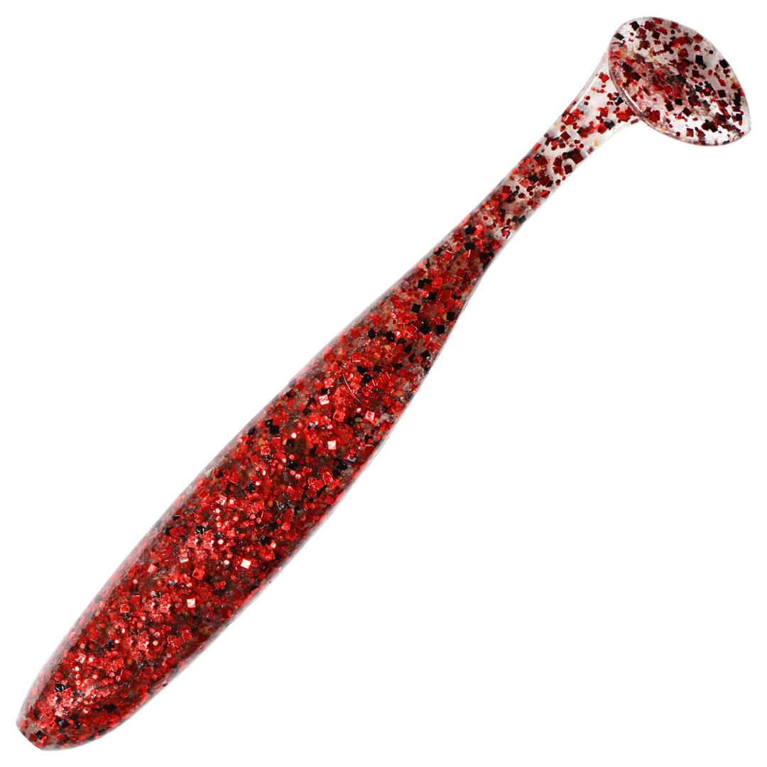 Keitech Easy Shiner Jigi 6.5", väri Red Devil: läpikuultava punainen runko ja tummat hileet