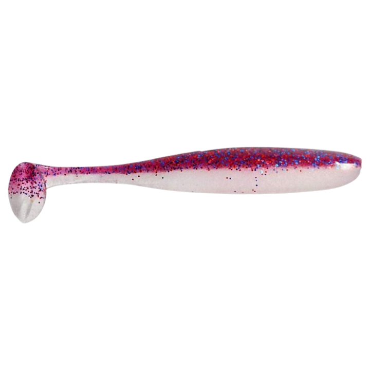 Keitech Easy Shiner Jigi 8" Cosmos/Pearl Belly sivulta, pää oikealla
