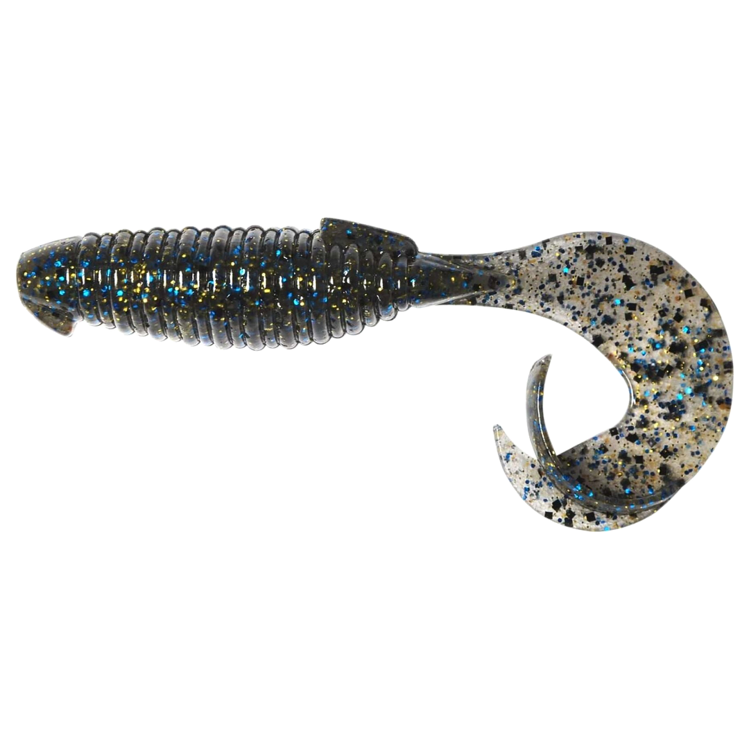 Keitech Flapper Grub Jigi 4" Bluegill sivulta, pää vasemmalla