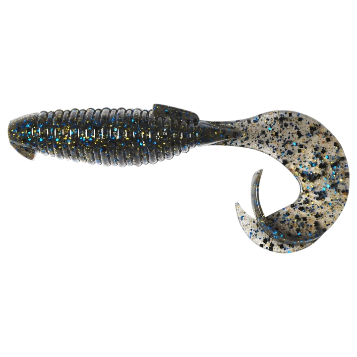 Keitech Flapper Grub Jigi 4" Bluegill sivulta, pää vasemmalla