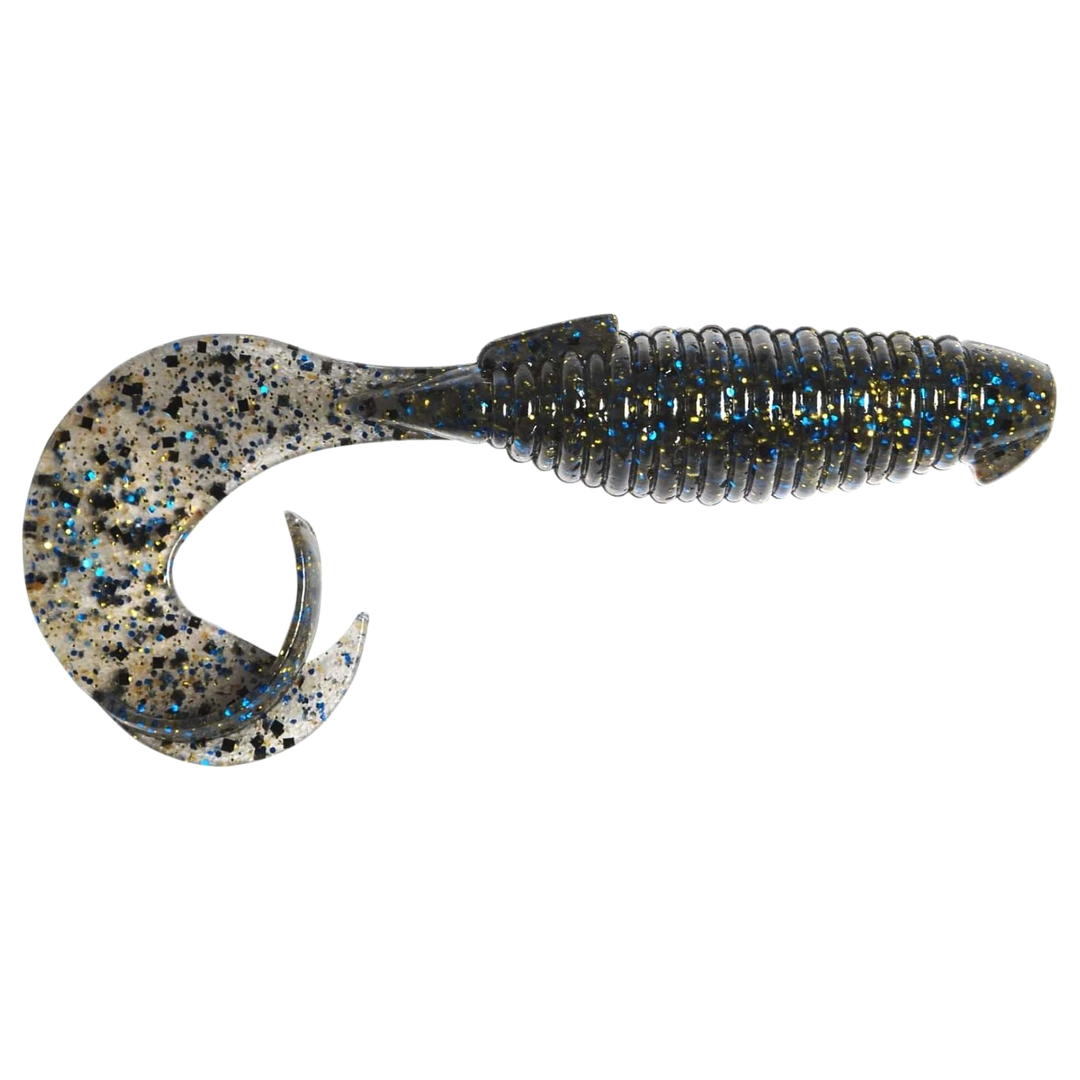 Keitech Flapper Grub Jigi 4" Bluegill sivulta, pää oikealla
