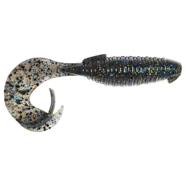 Keitech Flapper Grub Jigi 4" Bluegill sivulta, pää oikealla
