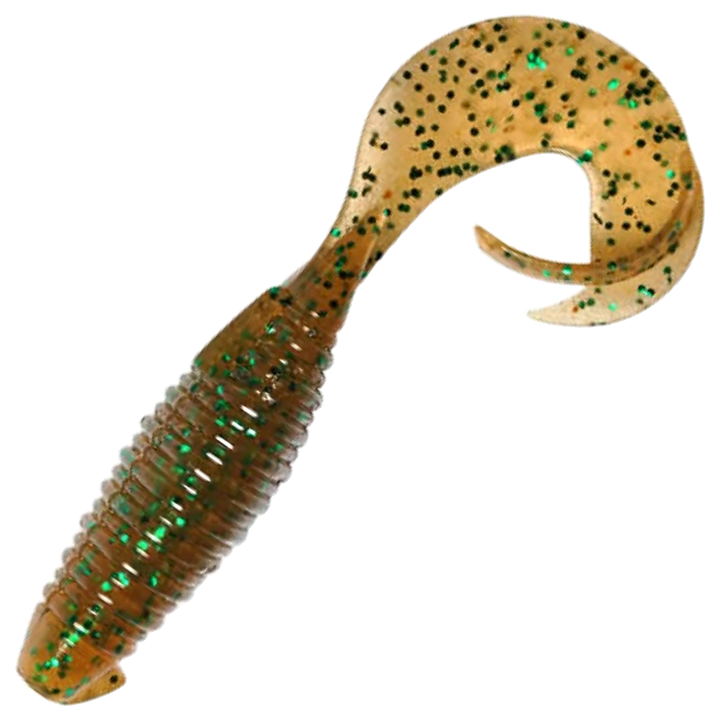 Keitech Flapper Grub Jigi 4", väri Pumpkin Green FLK: kellanruskea runko ja vihreät hileet