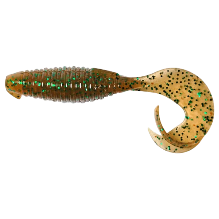 Keitech Flapper Grub Jigi 4" Pumpkin Green FLK sivulta, pää vasemmalla