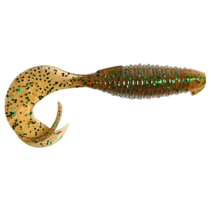 Keitech Flapper Grub Jigi 4" Pumpkin Green FLK sivulta, pää oikealla