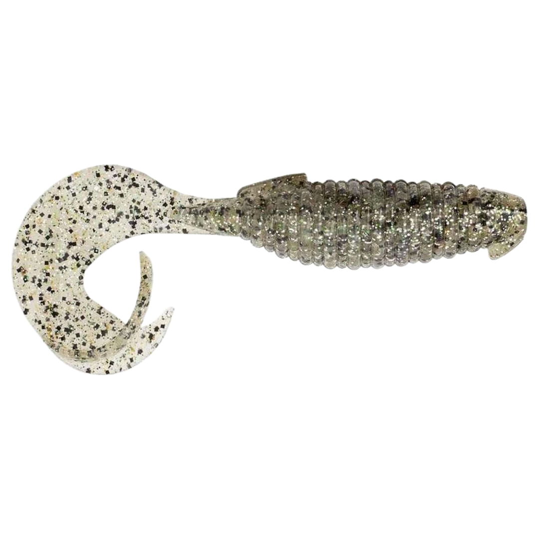 Keitech Flapper Grub Jigi 4" Silver Shad sivulta, pää oikealla