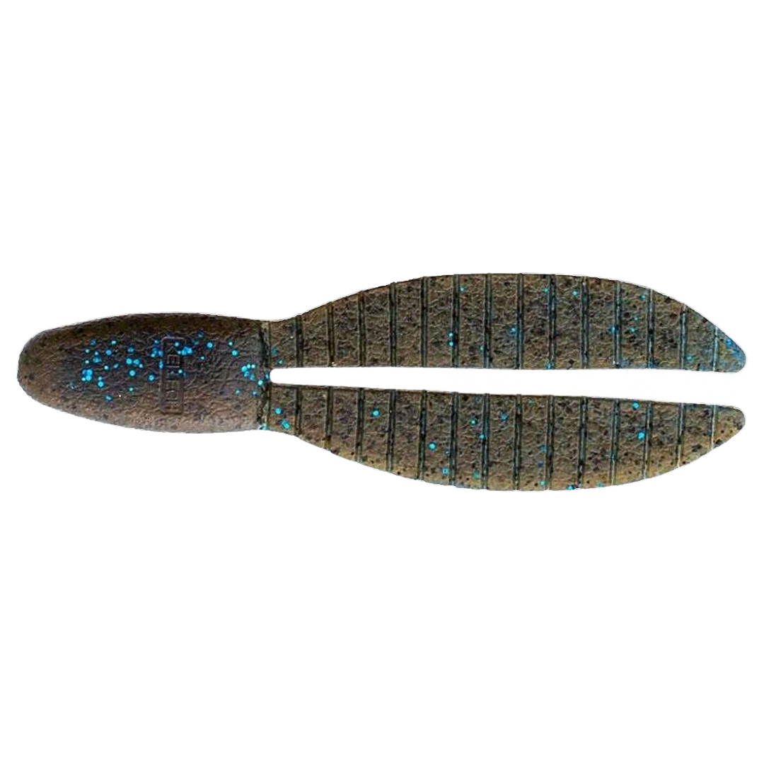 Keitech Flex Chunk Medium Jigi 3" Okeechobee Craw alapuolelta, pää vasemmalla