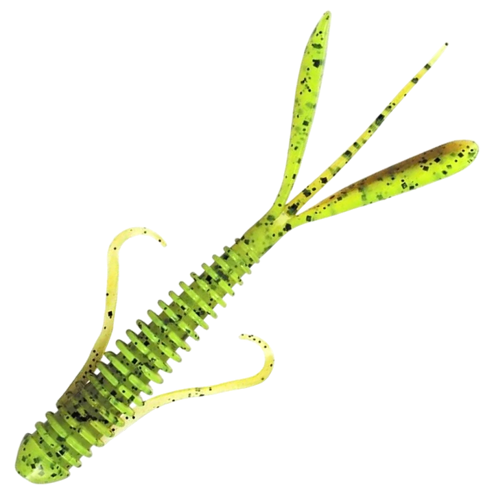 Keitech Hog Impact Jigi 3", väri Green Pumpkin/Chartreuse: ruskeanvihreä ja kellanvihreä runko sekä mustat pilkut