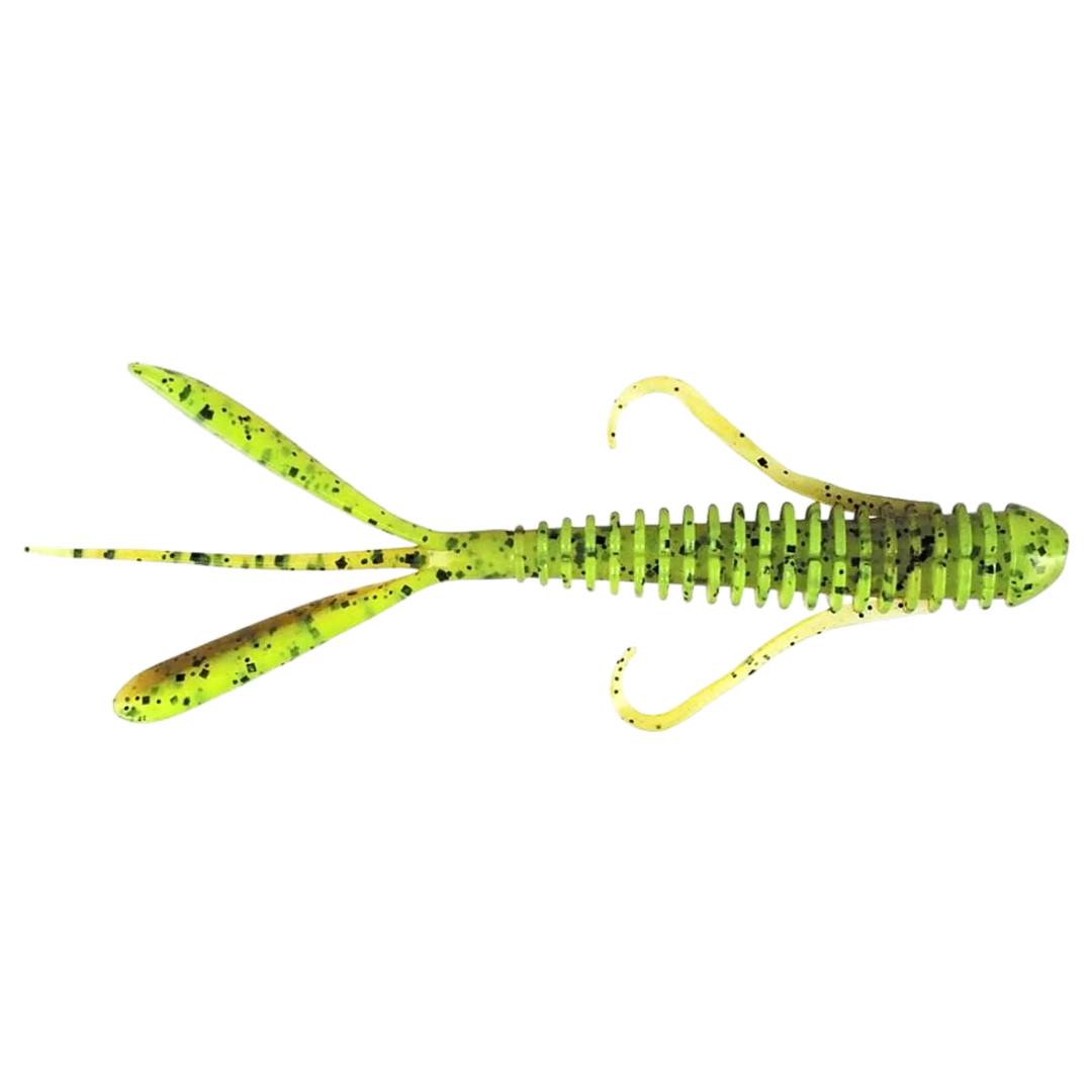 Keitech Hog Impact Jigi 3" Green Pumpkin/Chartreuse sivulta, pää oikealla