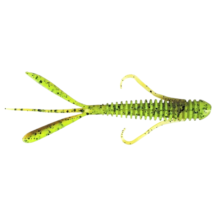 Keitech Hog Impact Jigi 3" Green Pumpkin/Chartreuse sivulta, pää oikealla
