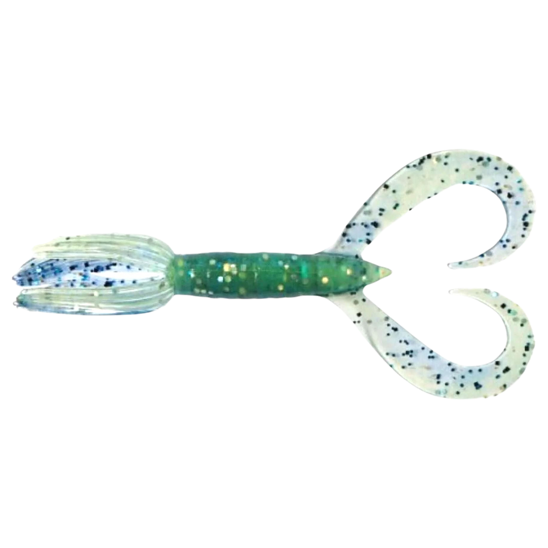 Keitech Little Spider Jigi 2" Blue X Chart ylhäältä, pää vasemmalla