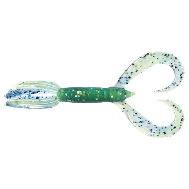 Keitech Little Spider Jigi 2" Blue X Chart ylhäältä, pää vasemmalla