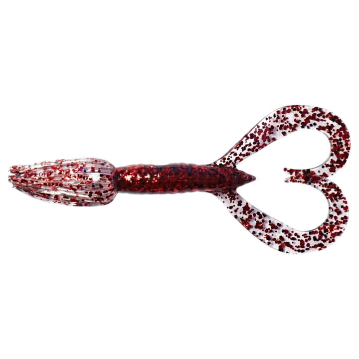 Keitech Little Spider Jigi 2" Red Devil ylhäältä, pää vasemmalla