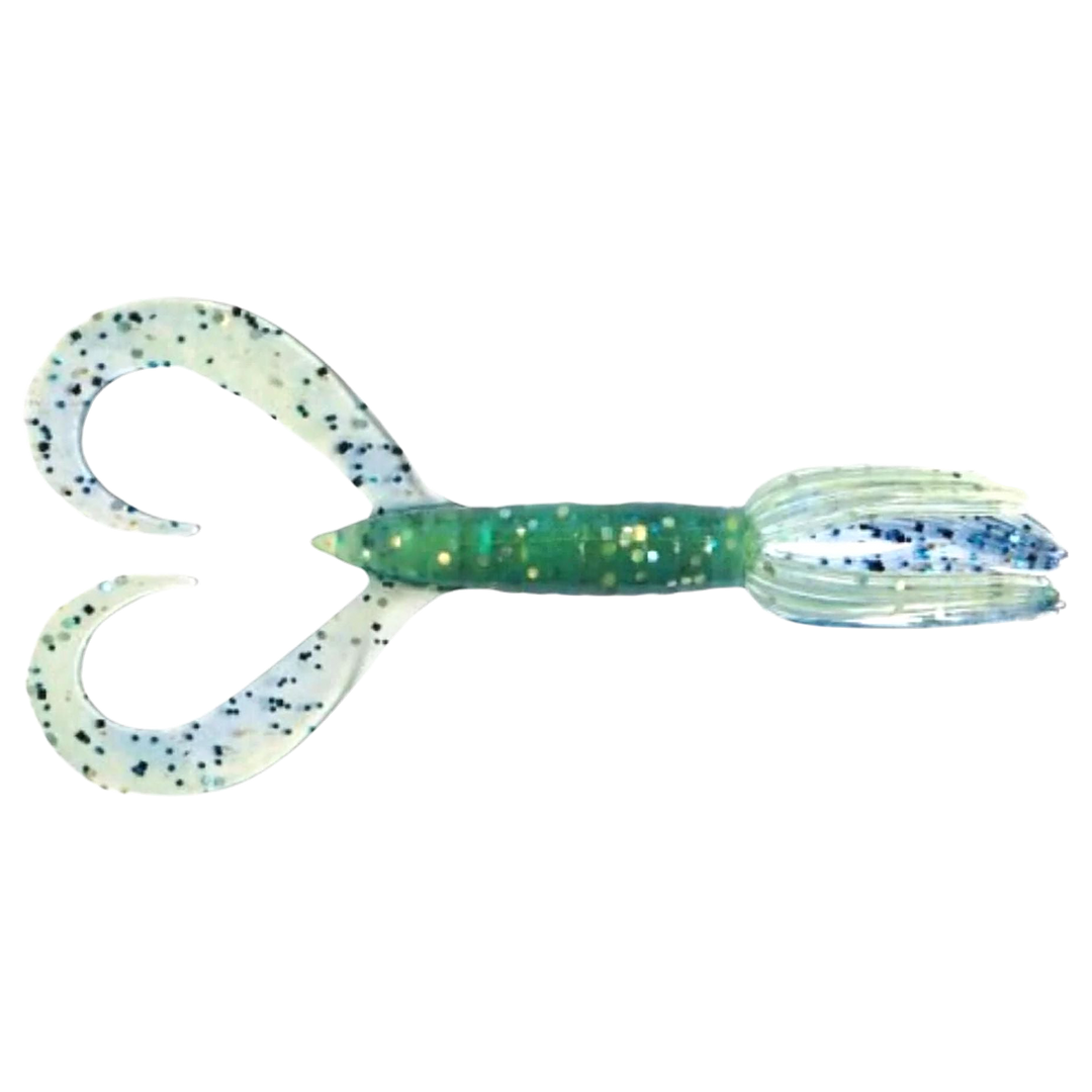 Keitech Little Spider Jigi 3" Blue X Chart ylhäältä, pää oikealla