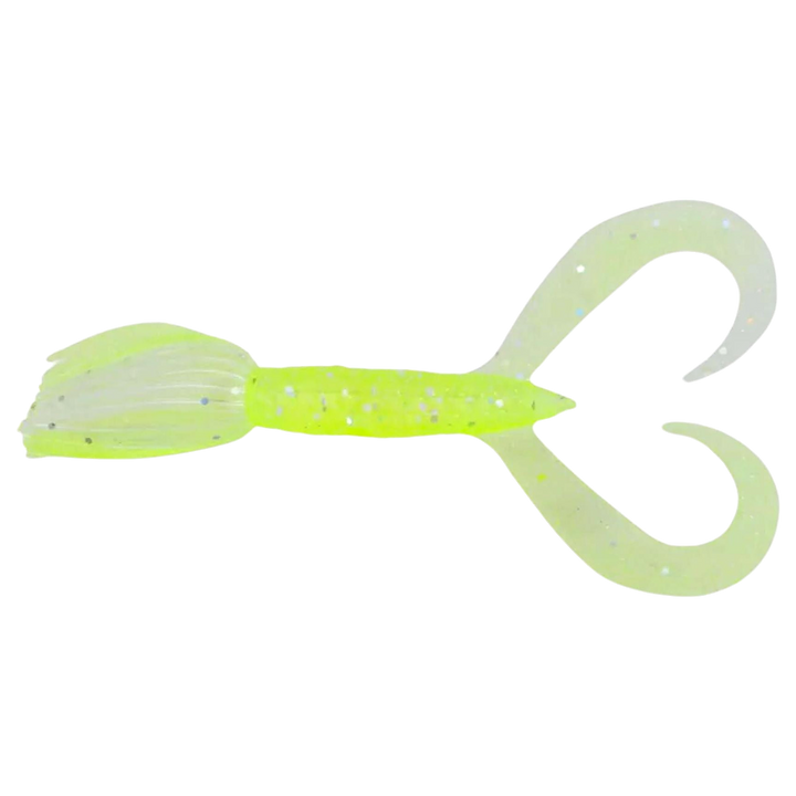 Keitech Little Spider Jigi 3" Chartreuse Shad ylhäältä, pää vasemmalla