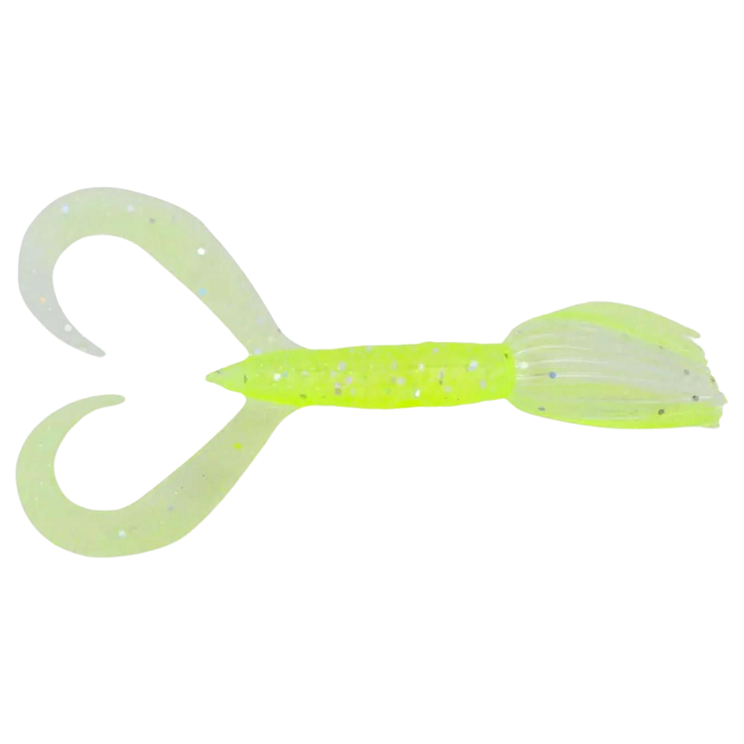 Keitech Little Spider Jigi 3" Chartreuse Shad ylhäältä, pää oikealla