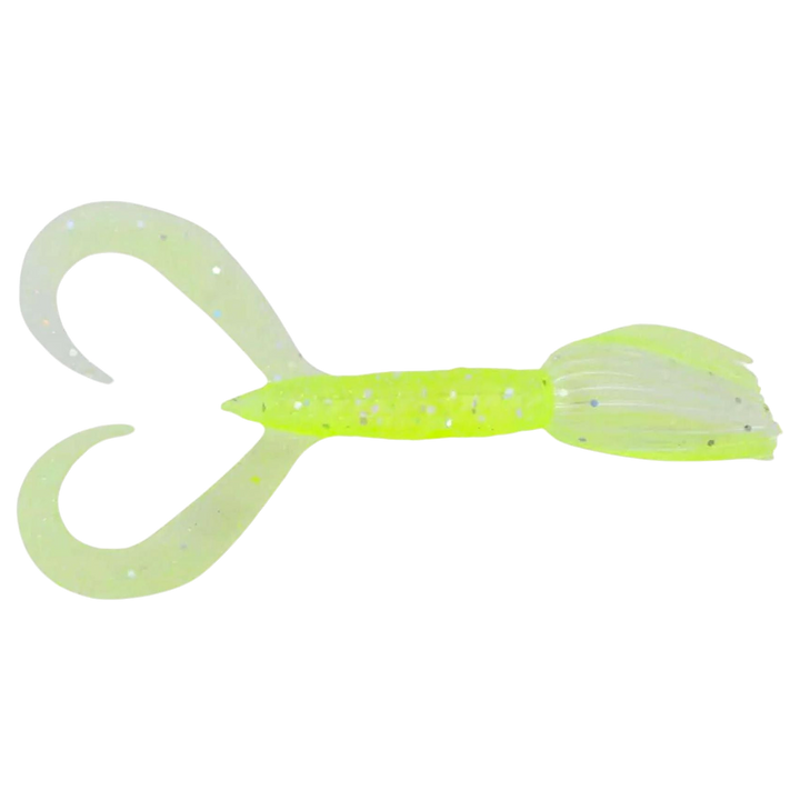 Keitech Little Spider Jigi 3" Chartreuse Shad ylhäältä, pää oikealla