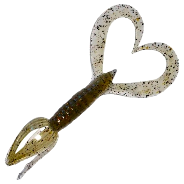 Keitech Little Spider Jigi 3", väri Light Watermelon Shrimp: läpikuultava vaalea oliivinvihreä runko ja mustat pilkut