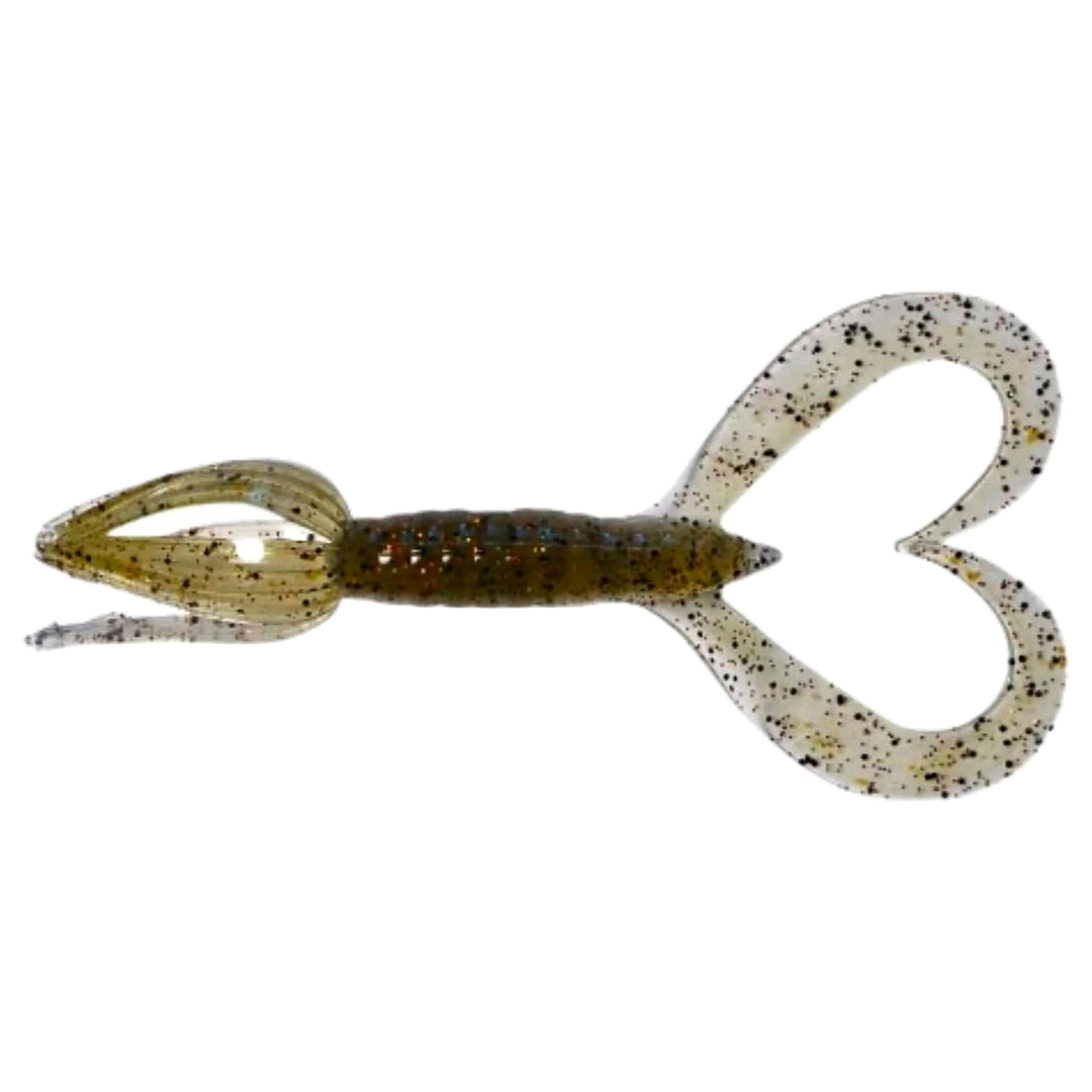 Keitech Little Spider Jigi 3" Light Watermelon Shrimp ylhäältä, pää vasemmalla