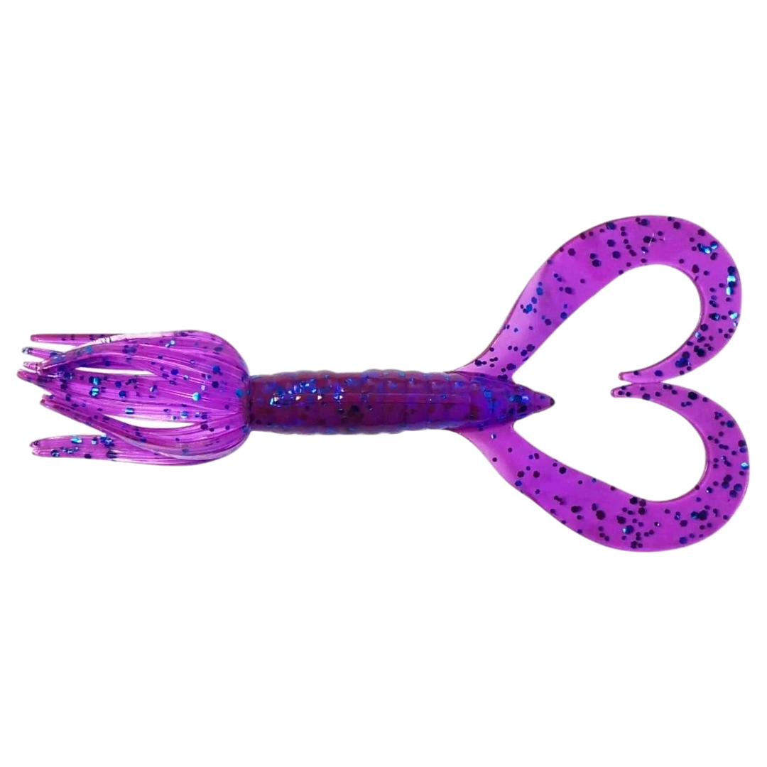 Keitech Little Spider Jigi 3" Purple Blue Heaven ylhäältä, pää vasemmalla