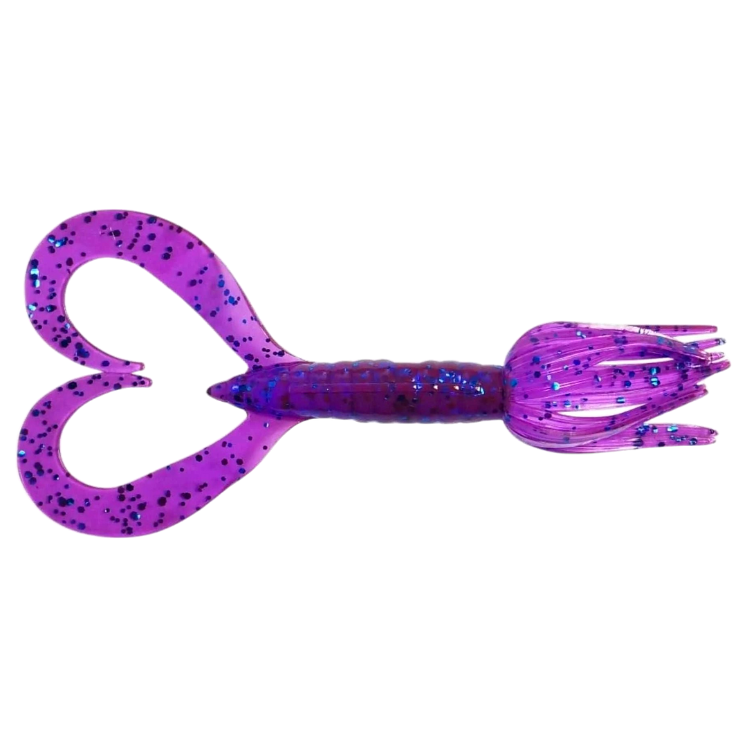 Keitech Little Spider Jigi 3" Purple Blue Heaven ylhäältä, pää oikealla