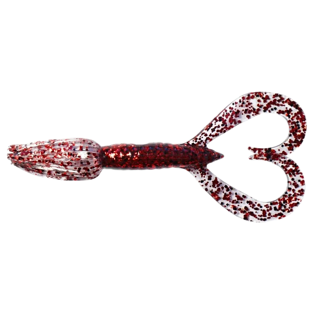 Keitech Little Spider Jigi 3" Red Devil ylhäältä, pää vasemmalla