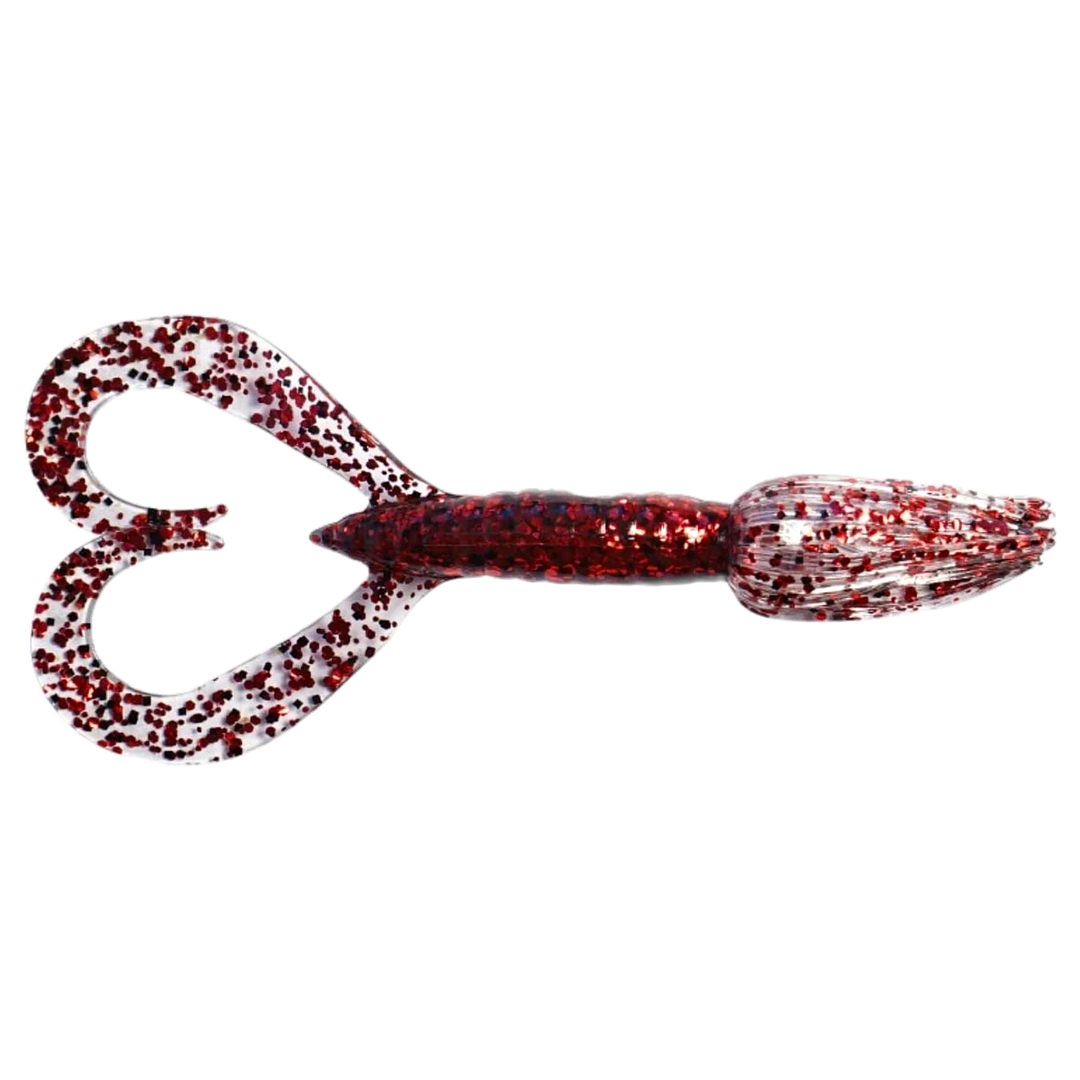 Keitech Little Spider Jigi 3" Red Devil ylhäältä, pää oikealla
