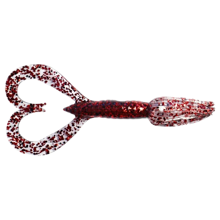 Keitech Little Spider Jigi 3" Red Devil ylhäältä, pää oikealla