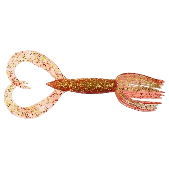 Keitech Little Spider Jigi 3" Red Gold ylhäältä, pää oikealla