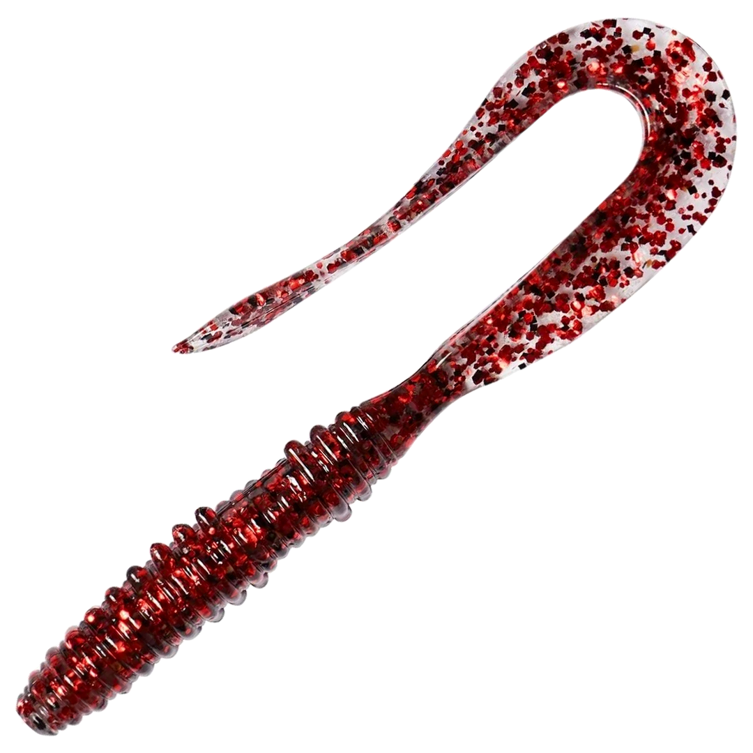 Keitech Mad Wag Mini Jigi 2.5", väri Red Devil: läpikuultava runko ja tiheät punaiset hileet
