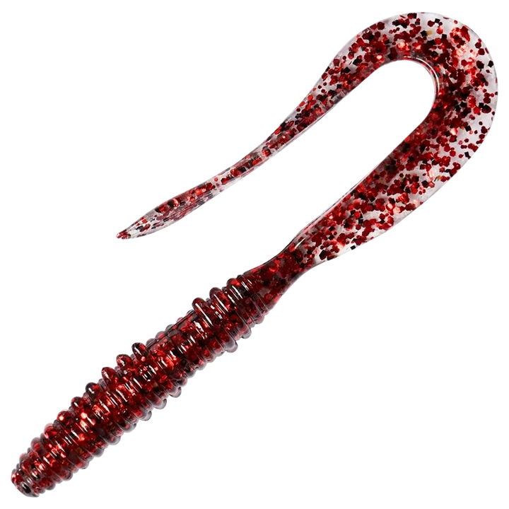 Keitech Mad Wag Mini Jigi 2.5", väri Red Devil: läpikuultava runko ja tiheät punaiset hileet