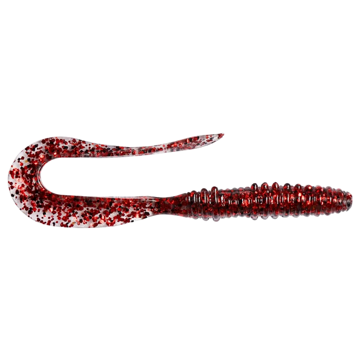 Keitech Mad Wag Mini Jigi 2.5" Red Devil sivulta, pää oikealla