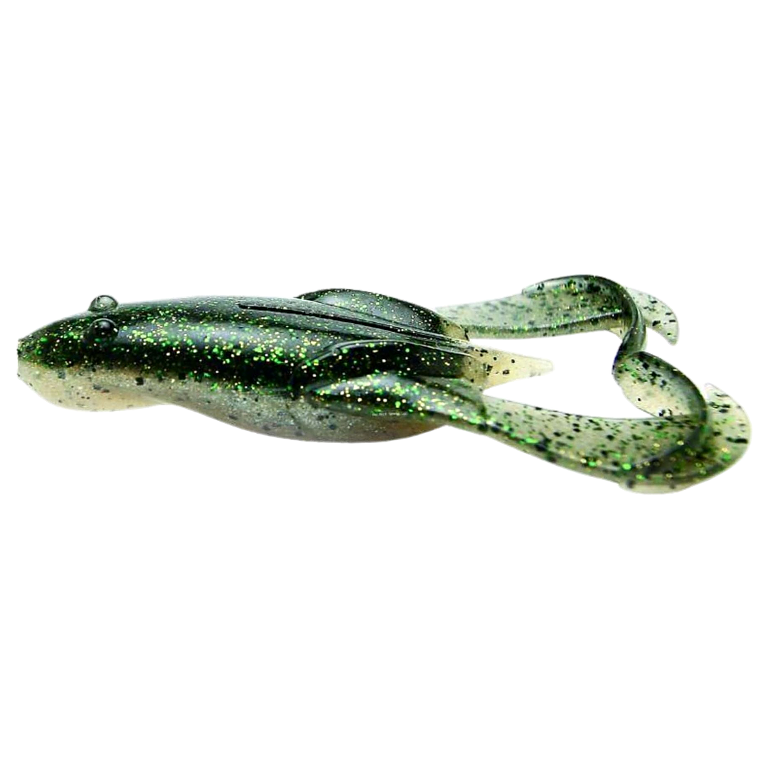 Keitech Noisy Flapper Jigi 3.5" Green Frog sivulta, pää vasemmalla