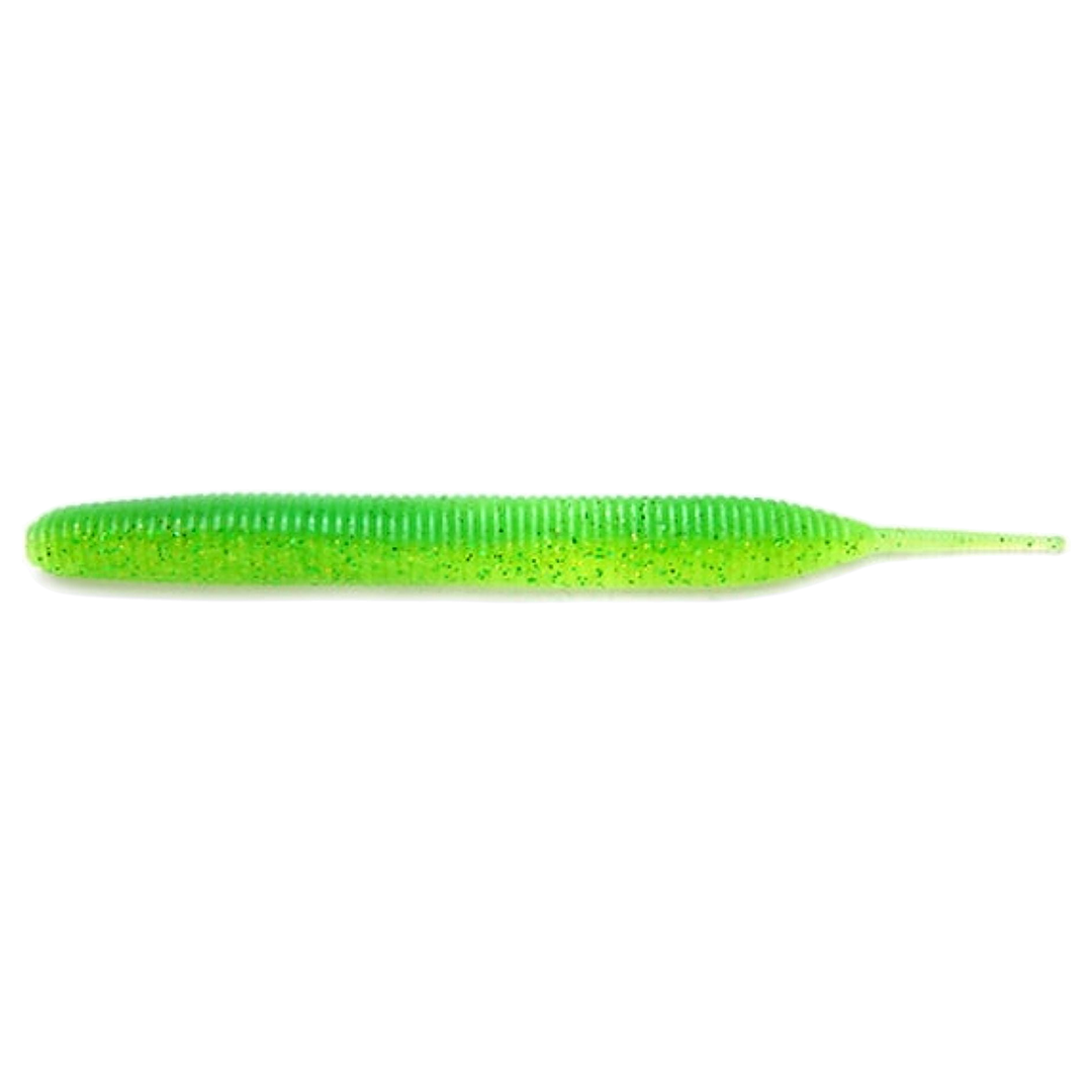 Keitech Sexy Impact Jigi 3.8" Lime/Chartreuse sivulta, pää vasemmalla