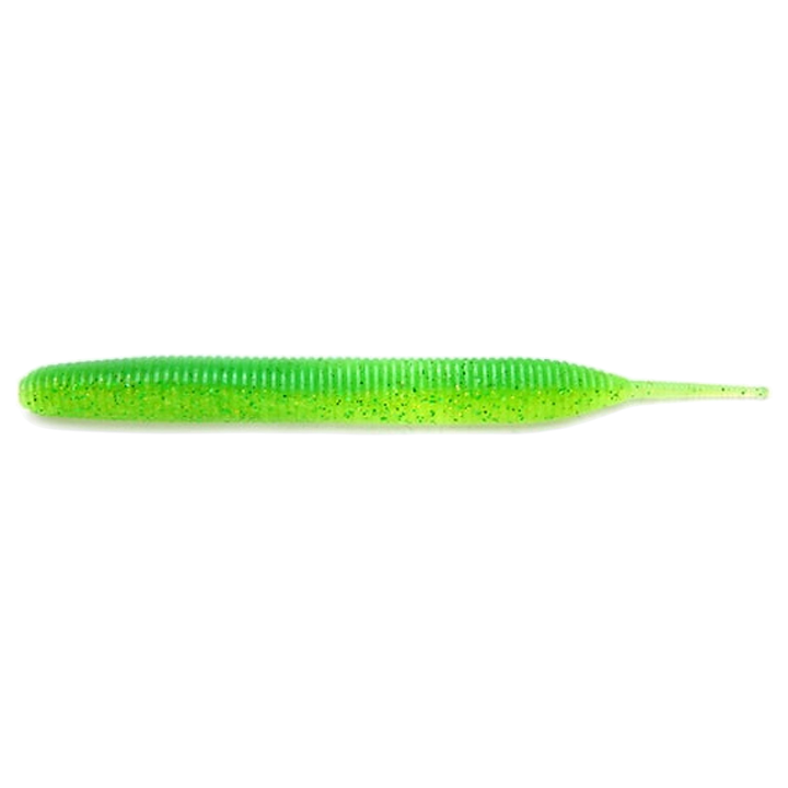 Keitech Sexy Impact Jigi 3.8" Lime/Chartreuse sivulta, pää vasemmalla