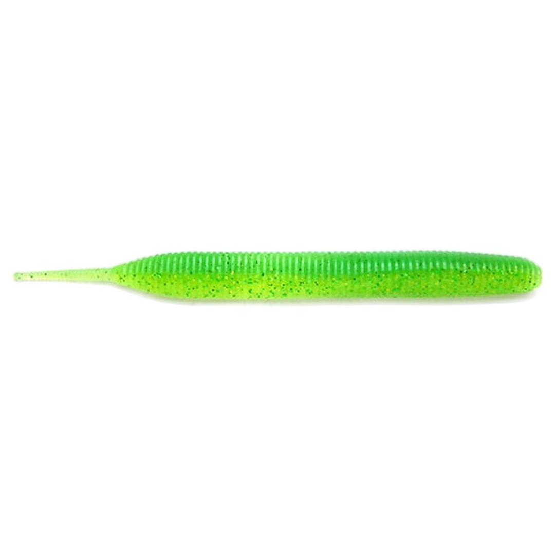 Keitech Sexy Impact Jigi 3.8" Lime/Chartreuse sivulta, pää oikealla
