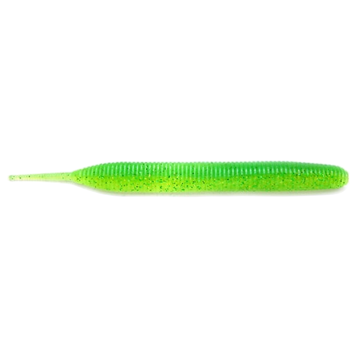 Keitech Sexy Impact Jigi 3.8" Lime/Chartreuse sivulta, pää oikealla