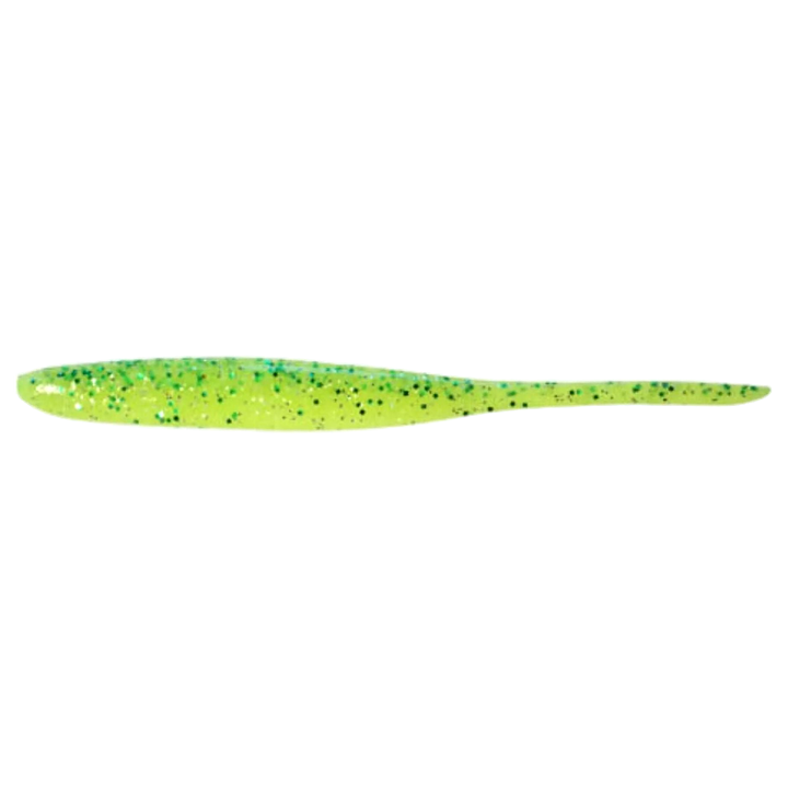Keitech Shad Impact Jigi 2" Chart Lime Shad sivulta, pää vasemmalla