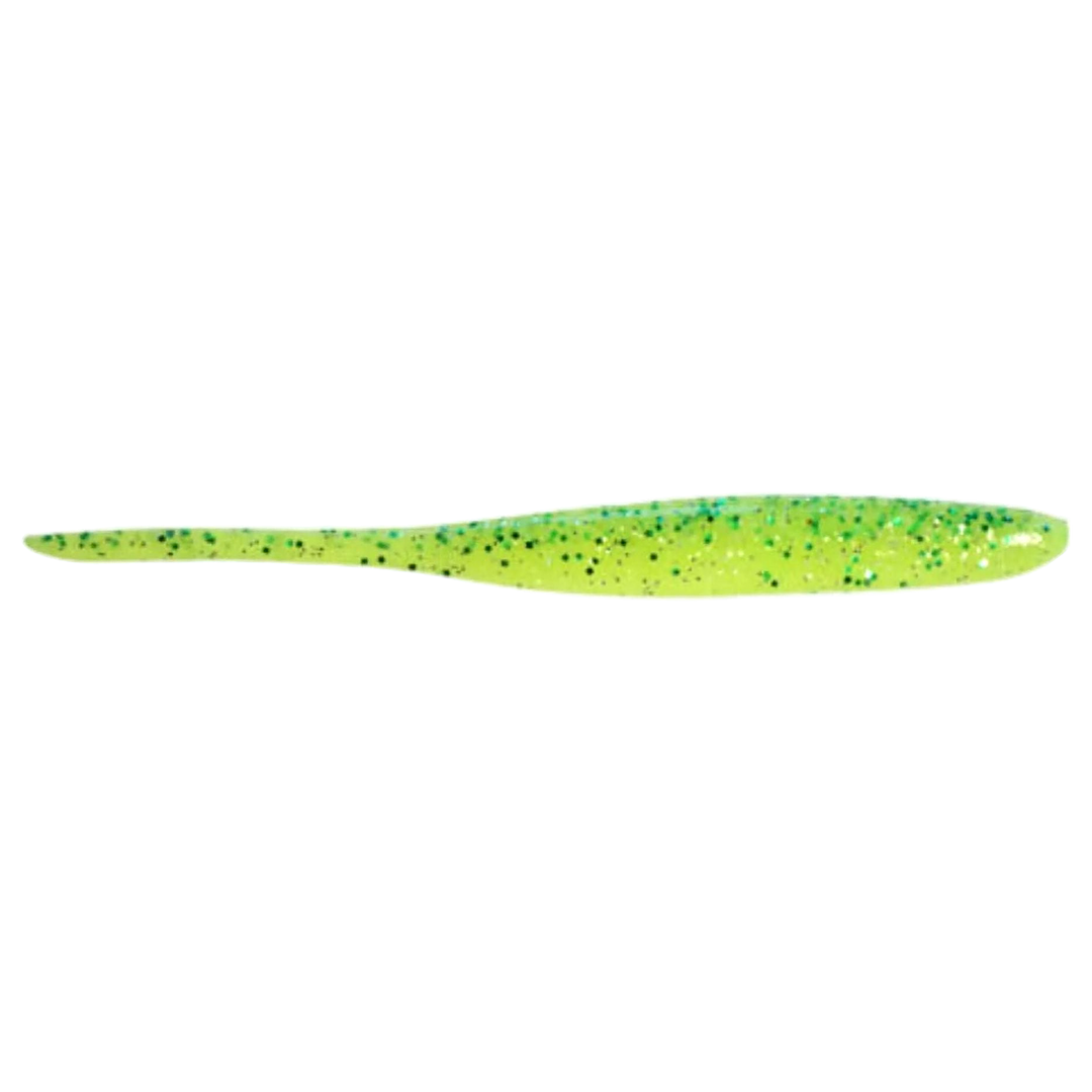 Keitech Shad Impact Jigi 2" Chart Lime Shad sivulta, pää oikealla