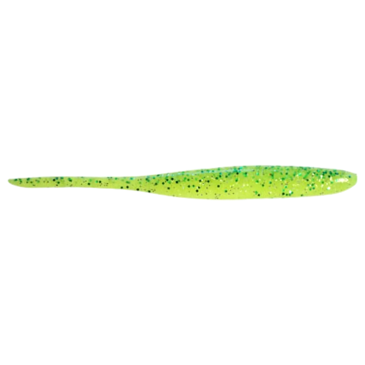Keitech Shad Impact Jigi 2" Chart Lime Shad sivulta, pää oikealla