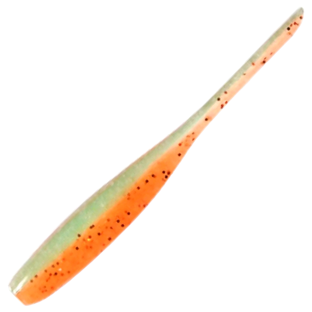 Keitech Shad Impact Jigi 2", väri Fresh Watermelon: oranssi runko, vihertävä selkä ja mustat pilkut