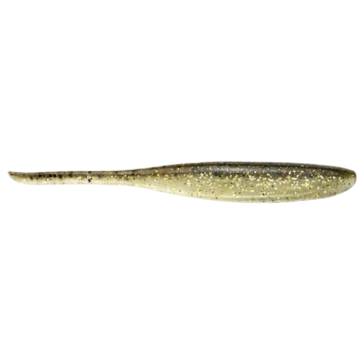 Keitech Shad Impact Jigi 2" Gold Flash Minnow sivulta, pää oikealla